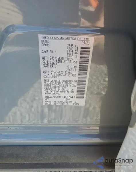 2024 Nissan Murano Sl из США, поврежденный, VIN 5N1AZ2CS4RC103545